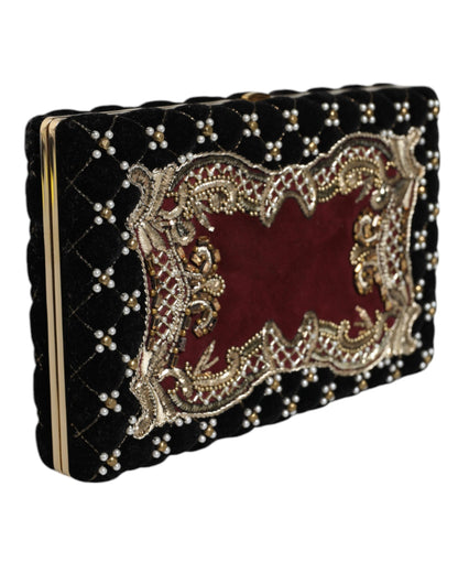 Dolce & Gabbana Bordeaux und Schwarz Samt Clutch mit Goldrahmen