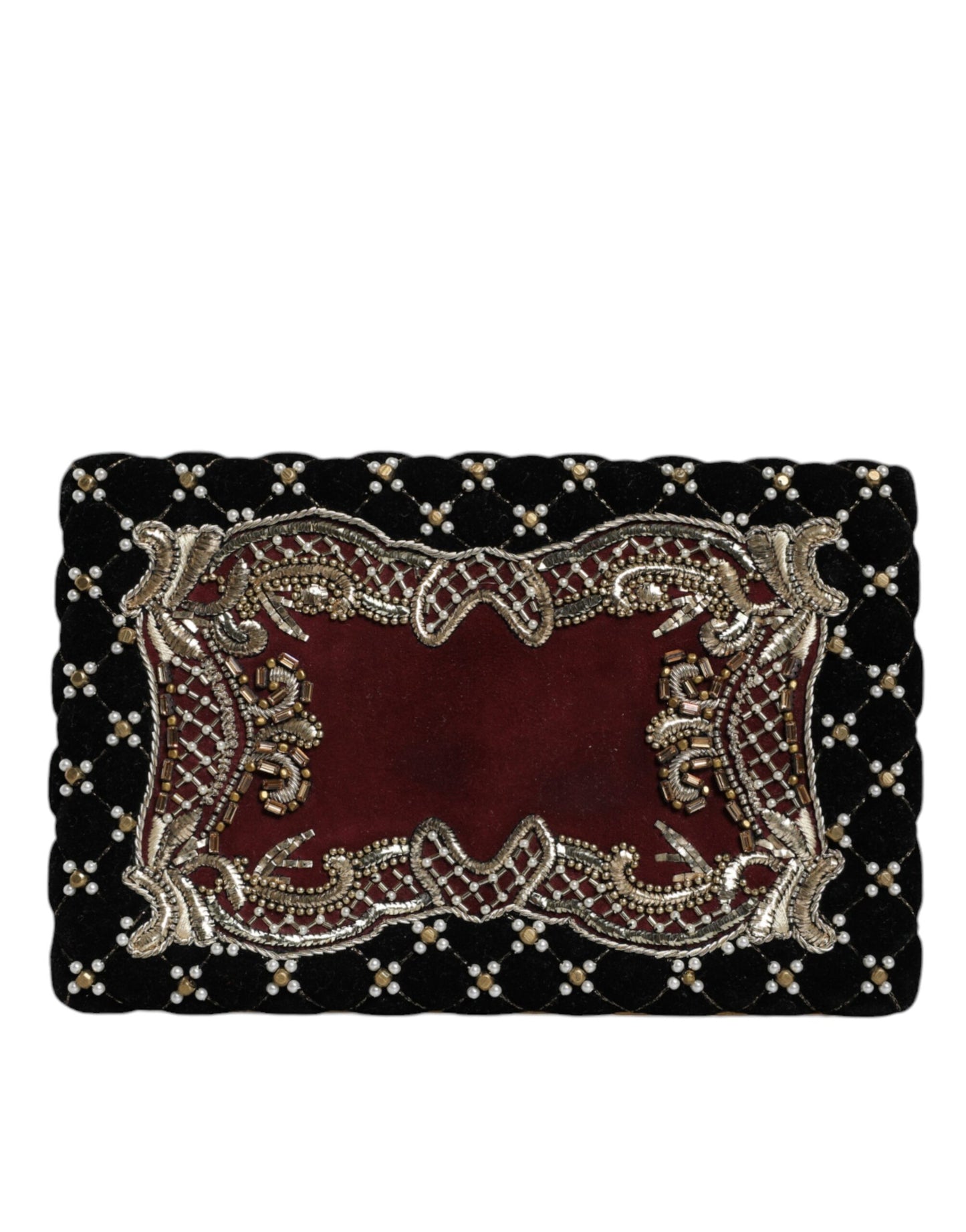 Dolce & Gabbana Bordeaux und Schwarz Samt Clutch mit Goldrahmen