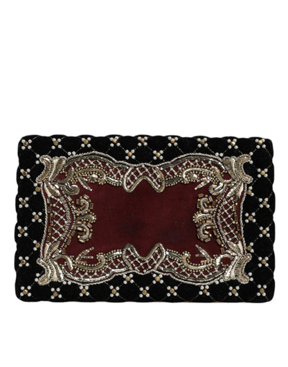 Dolce & Gabbana Bordeaux und Schwarz Samt Clutch mit Goldrahmen