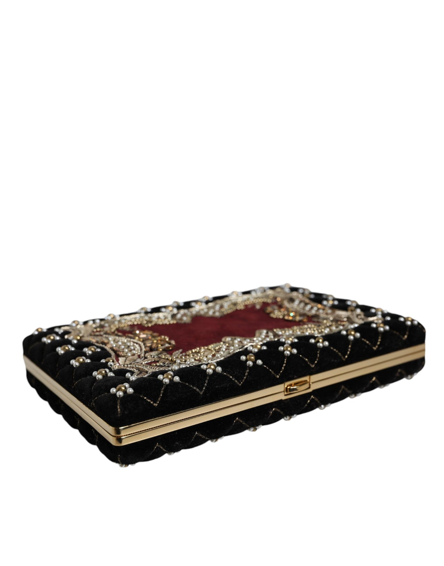Dolce & Gabbana Bordeaux und Schwarz Samt Clutch mit Goldrahmen