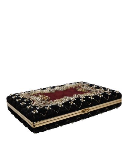 Dolce & Gabbana Bordeaux und Schwarz Samt Clutch mit Goldrahmen