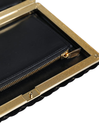 Dolce & Gabbana Bordeaux und Schwarz Samt Clutch mit Goldrahmen