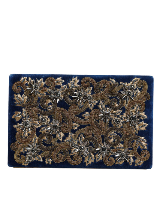 Dolce & Gabbana Blau Samt Gold Rahmen Kupplung Abend Handtasche