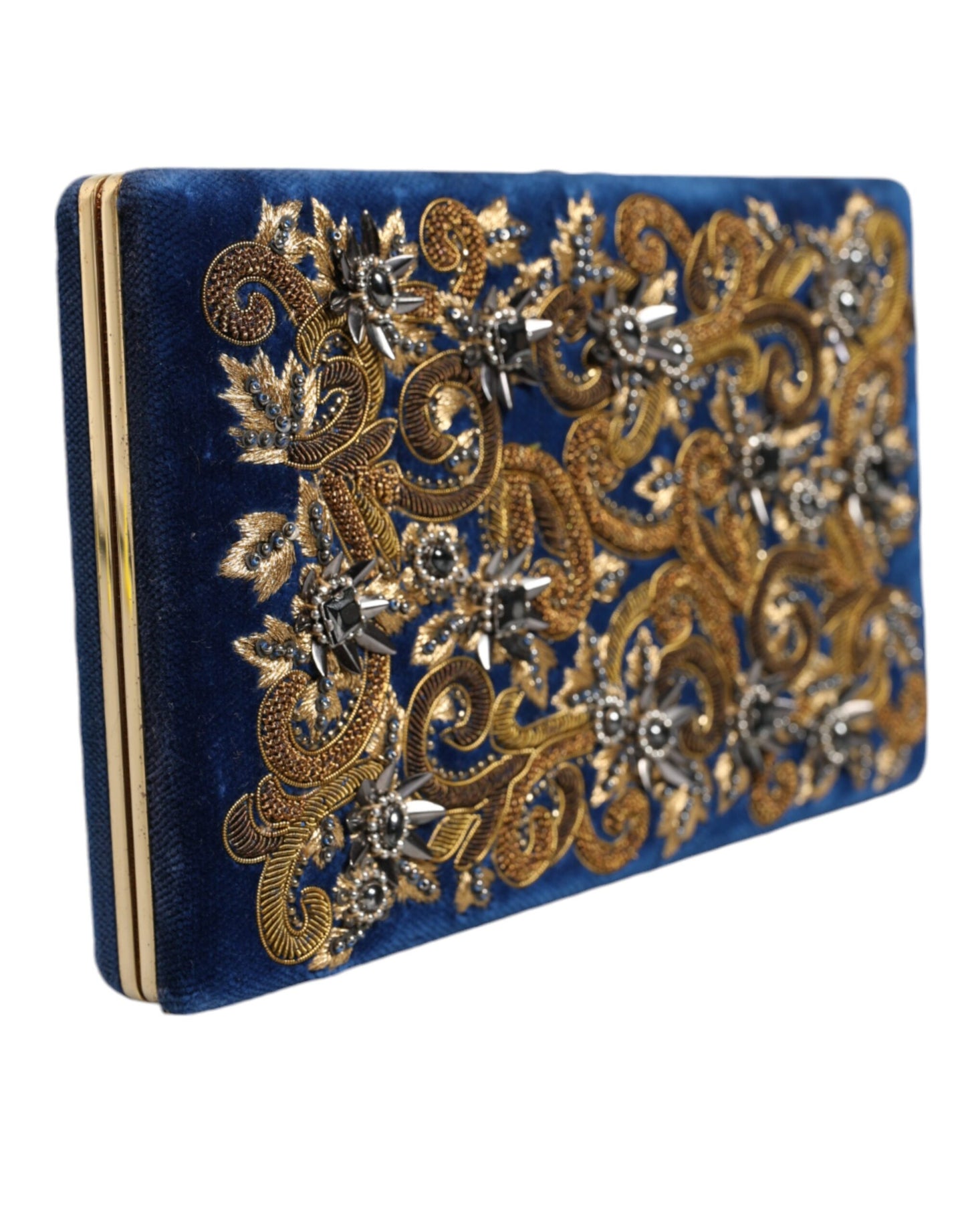 Dolce & Gabbana Blau Samt Gold Rahmen Kupplung Abend Handtasche