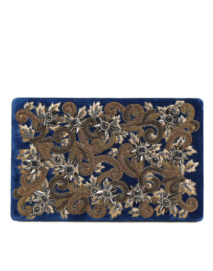Dolce & Gabbana Blau Samt Gold Rahmen Kupplung Abend Handtasche