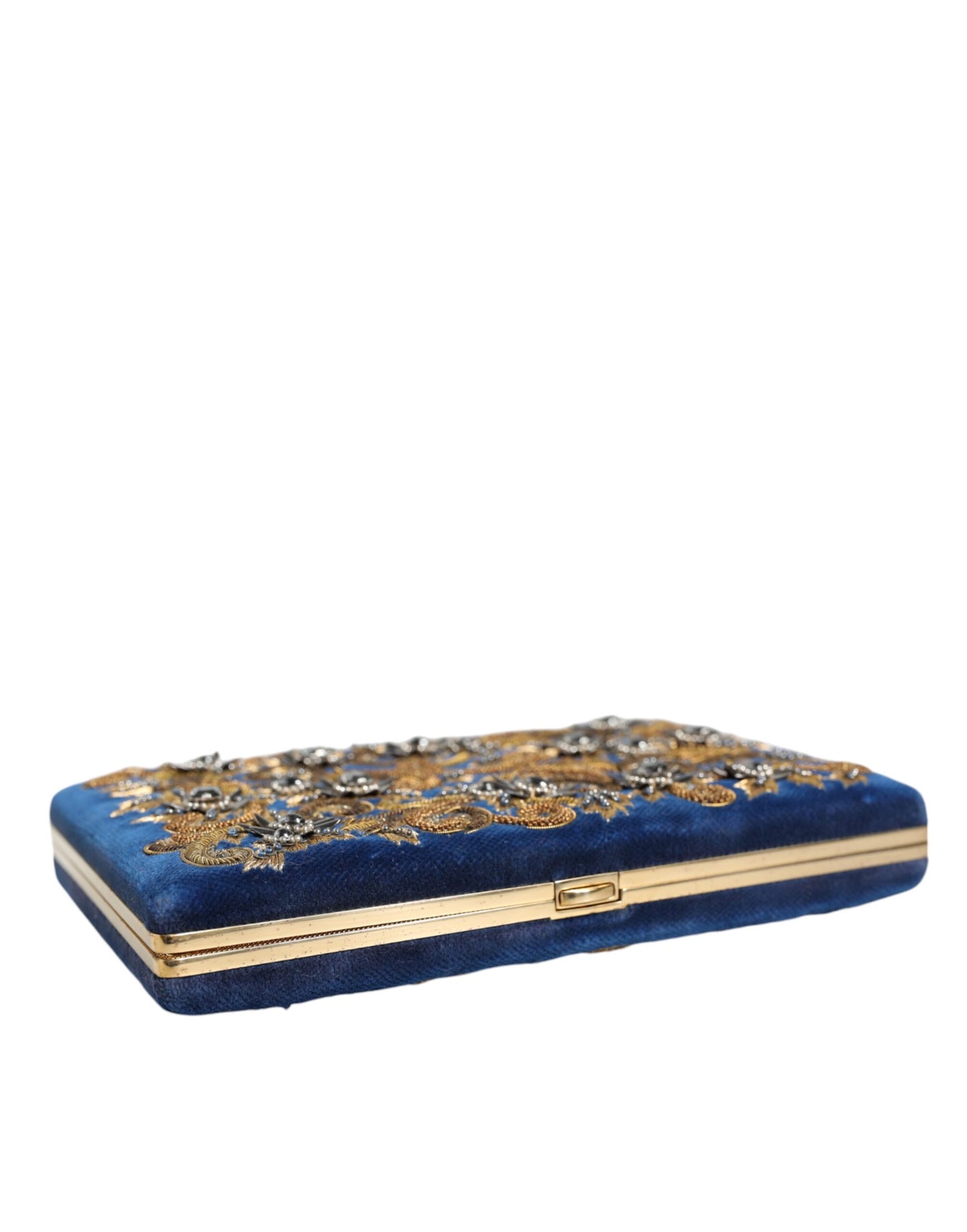 Dolce & Gabbana Blau Samt Gold Rahmen Kupplung Abend Handtasche