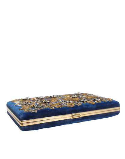 Dolce & Gabbana Blau Samt Gold Rahmen Kupplung Abend Handtasche