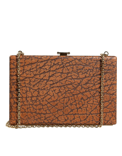 Dolce & Gabbana Braune Leder Goldrahmen Mini Clutch Crossbody Tasche