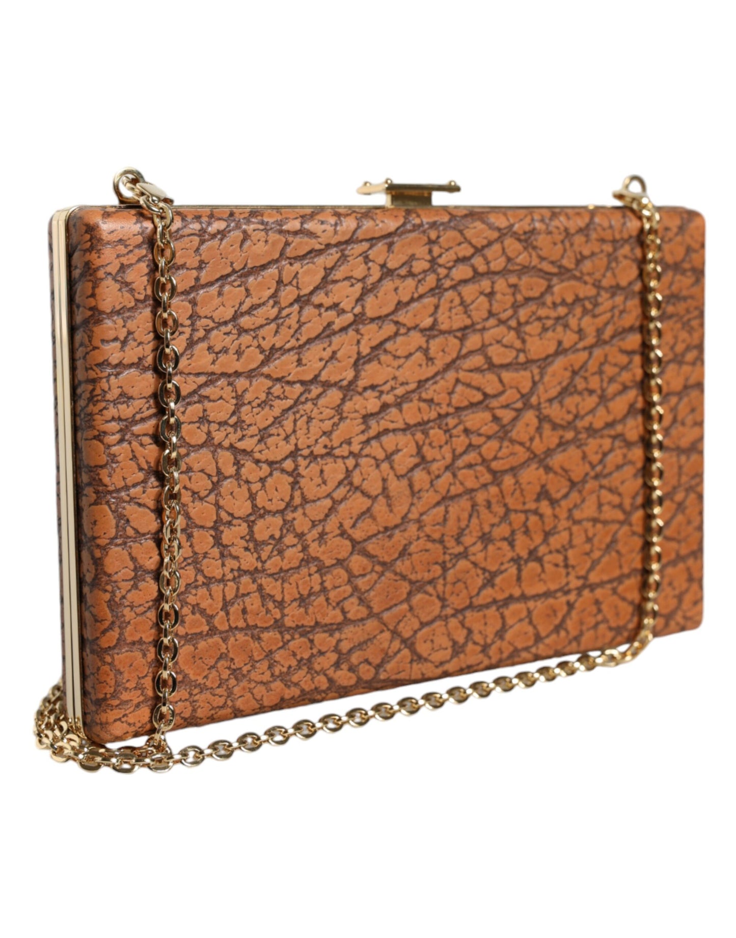 Dolce & Gabbana Braune Leder Goldrahmen Mini Clutch Crossbody Tasche