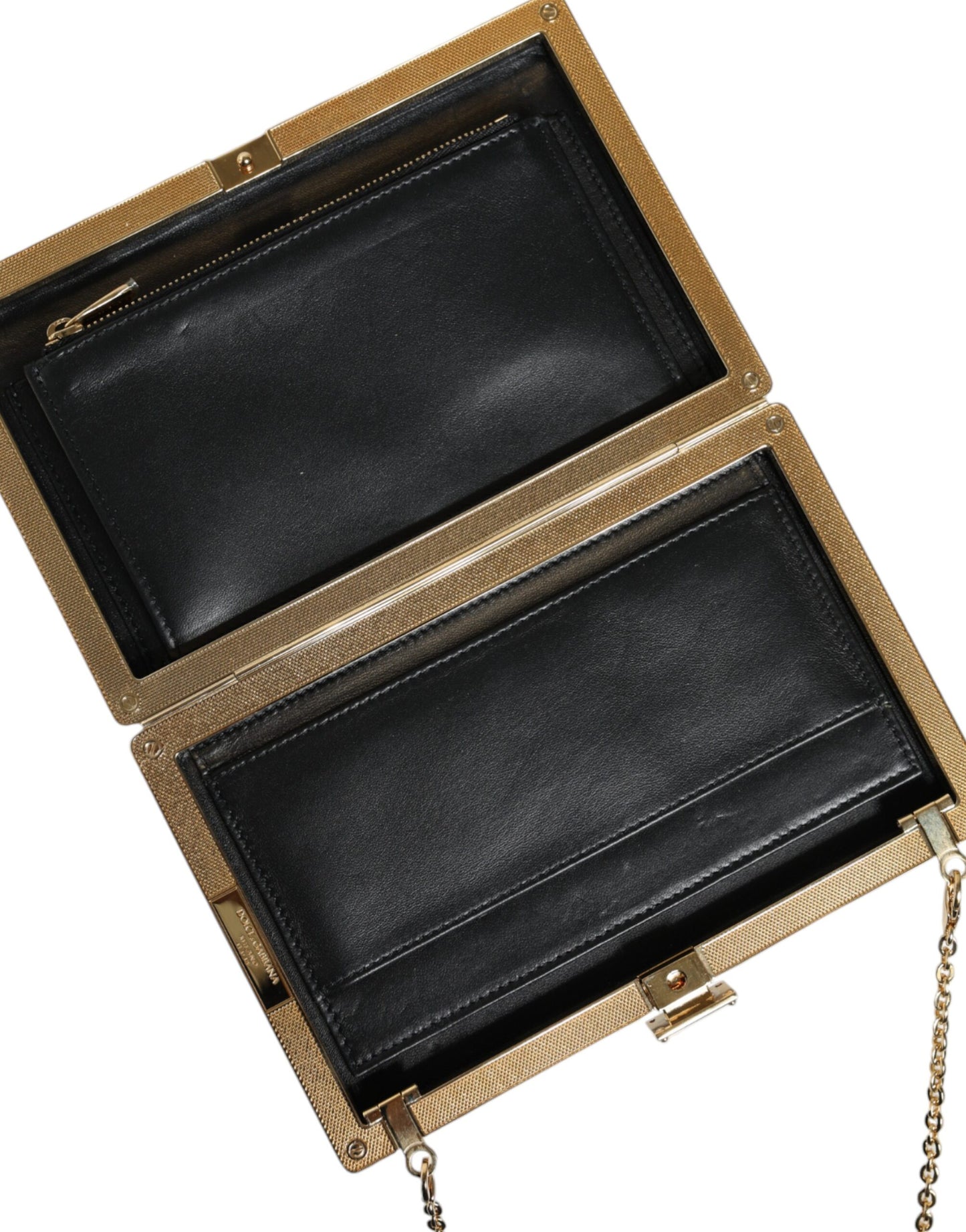 Dolce & Gabbana Braune Leder Goldrahmen Mini Clutch Crossbody Tasche