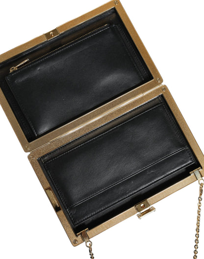 Dolce & Gabbana Braune Leder Goldrahmen Mini Clutch Crossbody Tasche