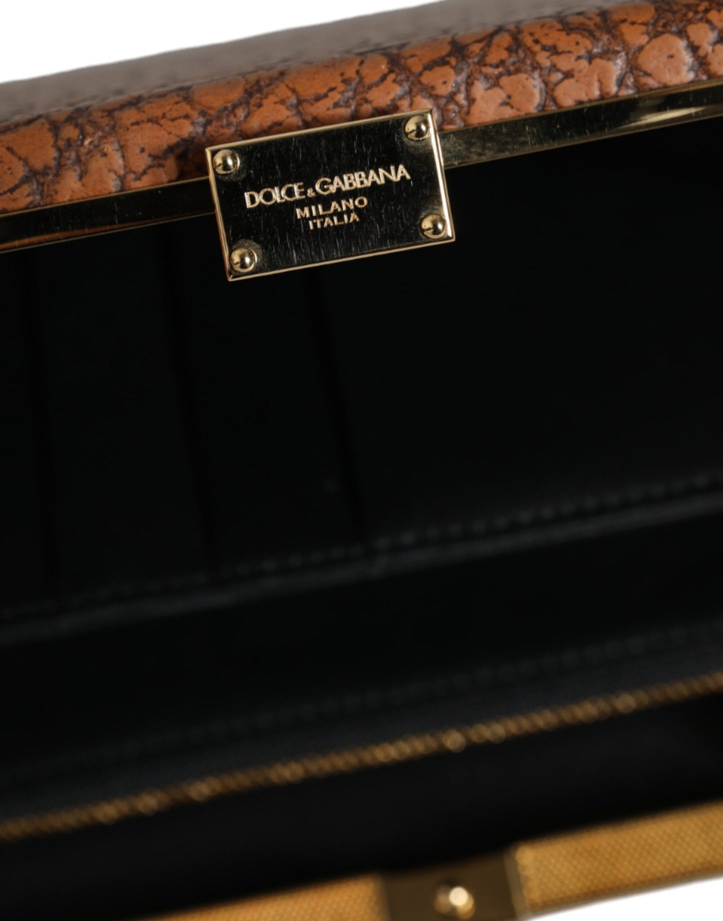 Dolce & Gabbana Braune Leder Goldrahmen Mini Clutch Crossbody Tasche