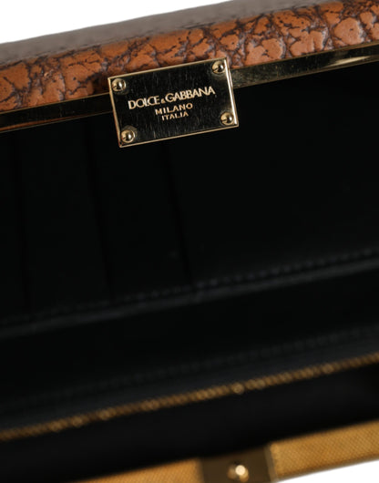 Dolce & Gabbana Braune Leder Goldrahmen Mini Clutch Crossbody Tasche