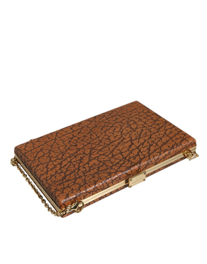 Dolce & Gabbana Braune Leder Goldrahmen Mini Clutch Crossbody Tasche