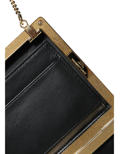 Dolce & Gabbana Braune Leder Goldrahmen Mini Clutch Crossbody Tasche