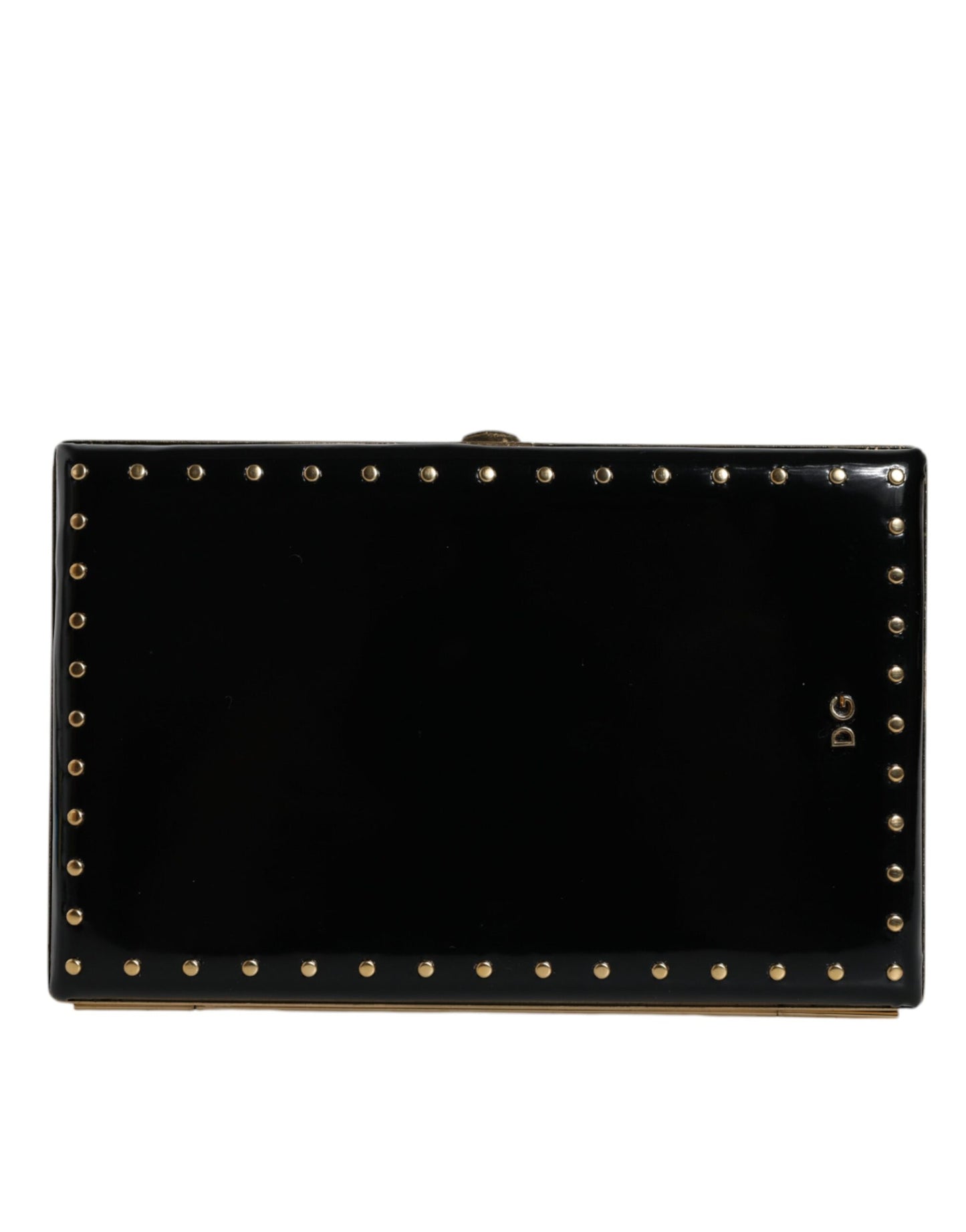 Dolce & Gabbana Schwarze Leder Nieten Clutch mit Goldrahmen – Exklusive Abendtasche