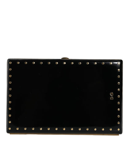 Dolce & Gabbana Schwarze Leder Nieten Clutch mit Goldrahmen – Exklusive Abendtasche