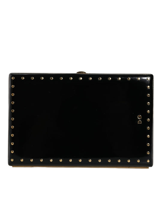 Dolce & Gabbana Schwarze Leder Nieten Clutch mit Goldrahmen – Exklusive Abendtasche
