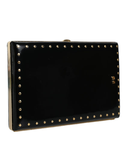 Dolce & Gabbana Schwarze Leder Nieten Clutch mit Goldrahmen – Exklusive Abendtasche
