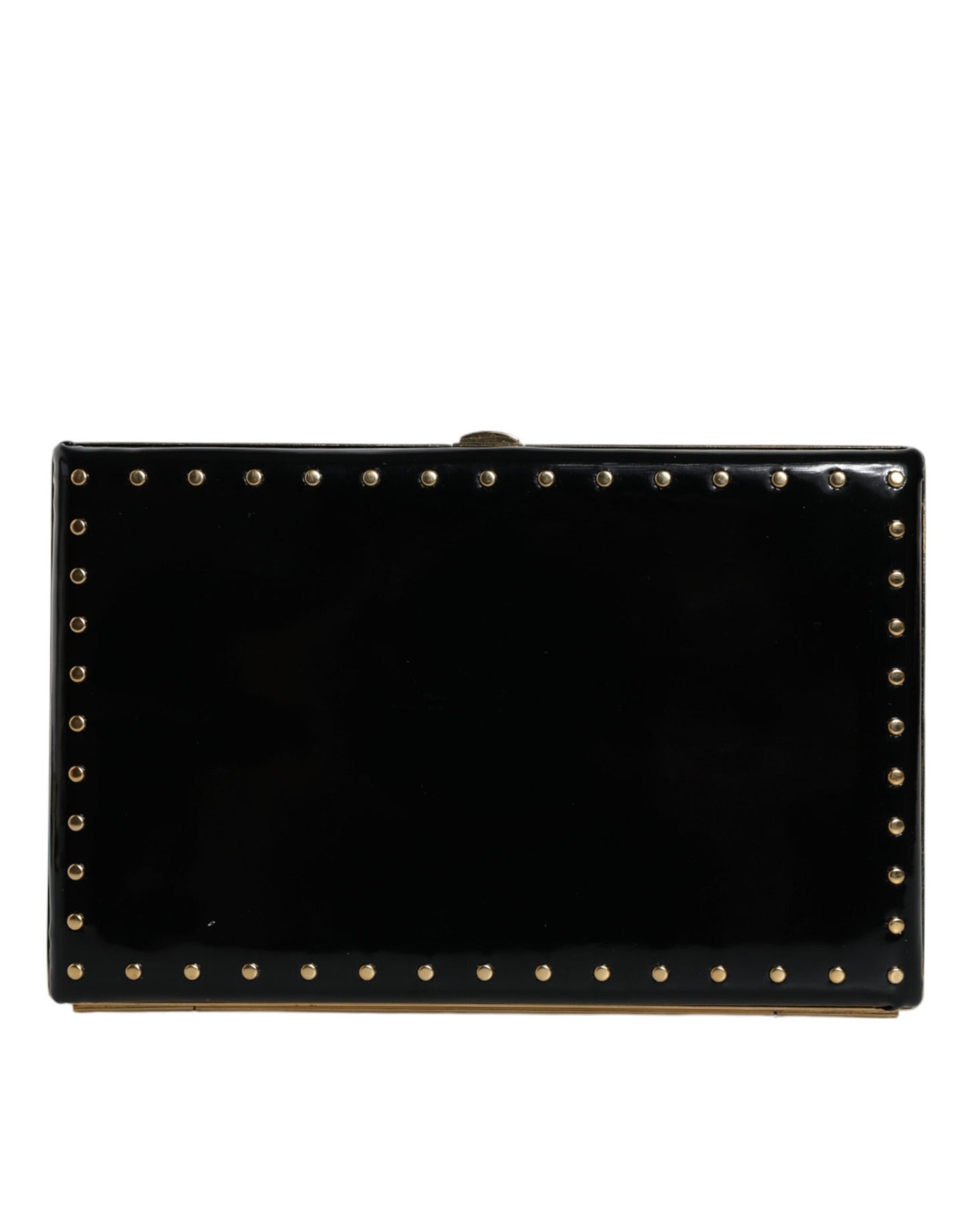 Dolce & Gabbana Schwarze Leder Nieten Clutch mit Goldrahmen – Exklusive Abendtasche