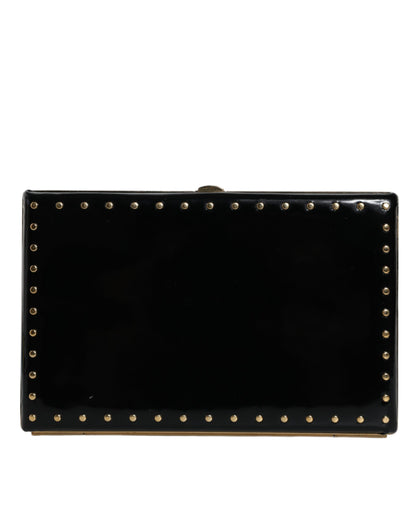 Dolce & Gabbana Schwarze Leder Nieten Clutch mit Goldrahmen – Exklusive Abendtasche