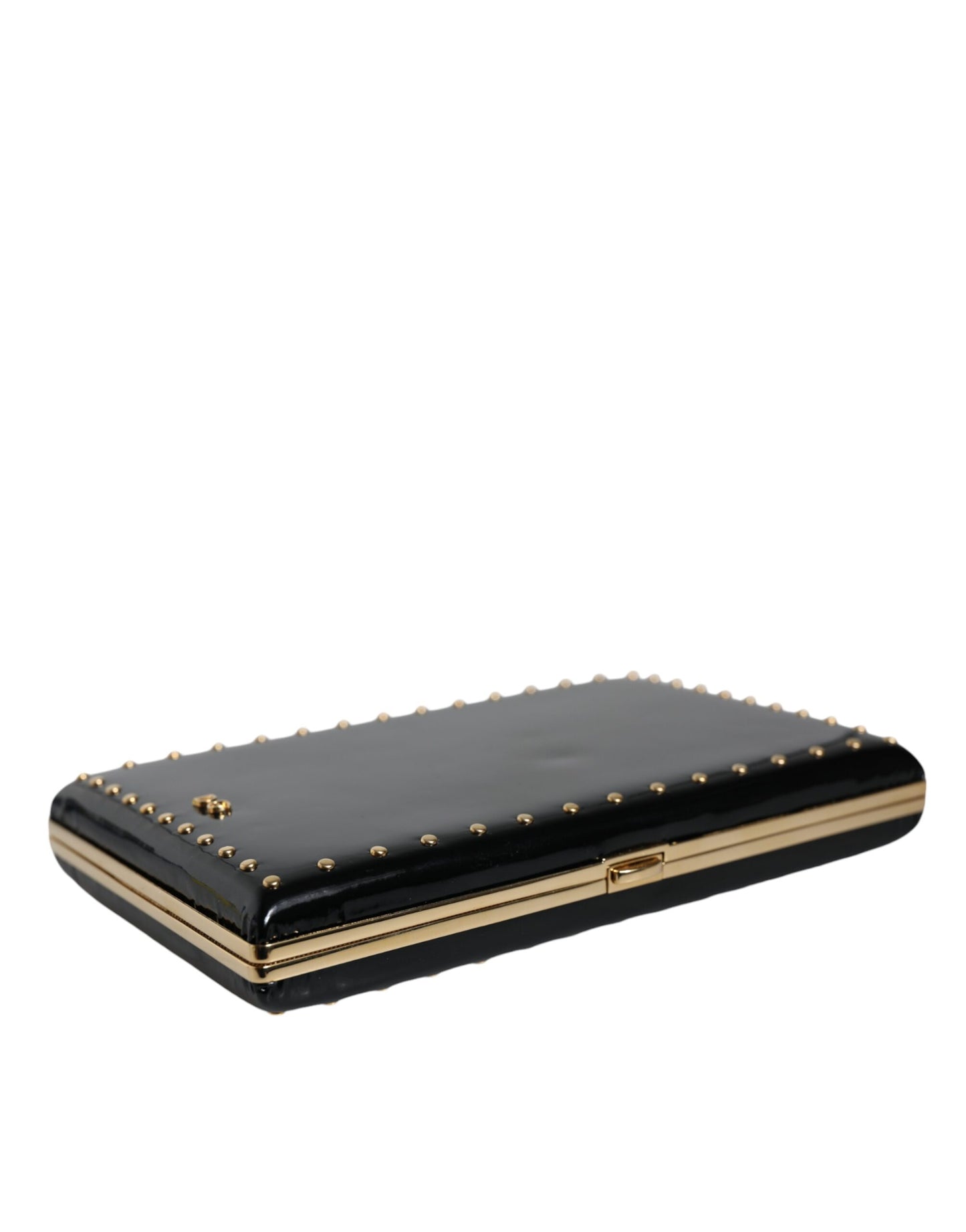 Dolce & Gabbana Schwarze Leder Nieten Clutch mit Goldrahmen – Exklusive Abendtasche