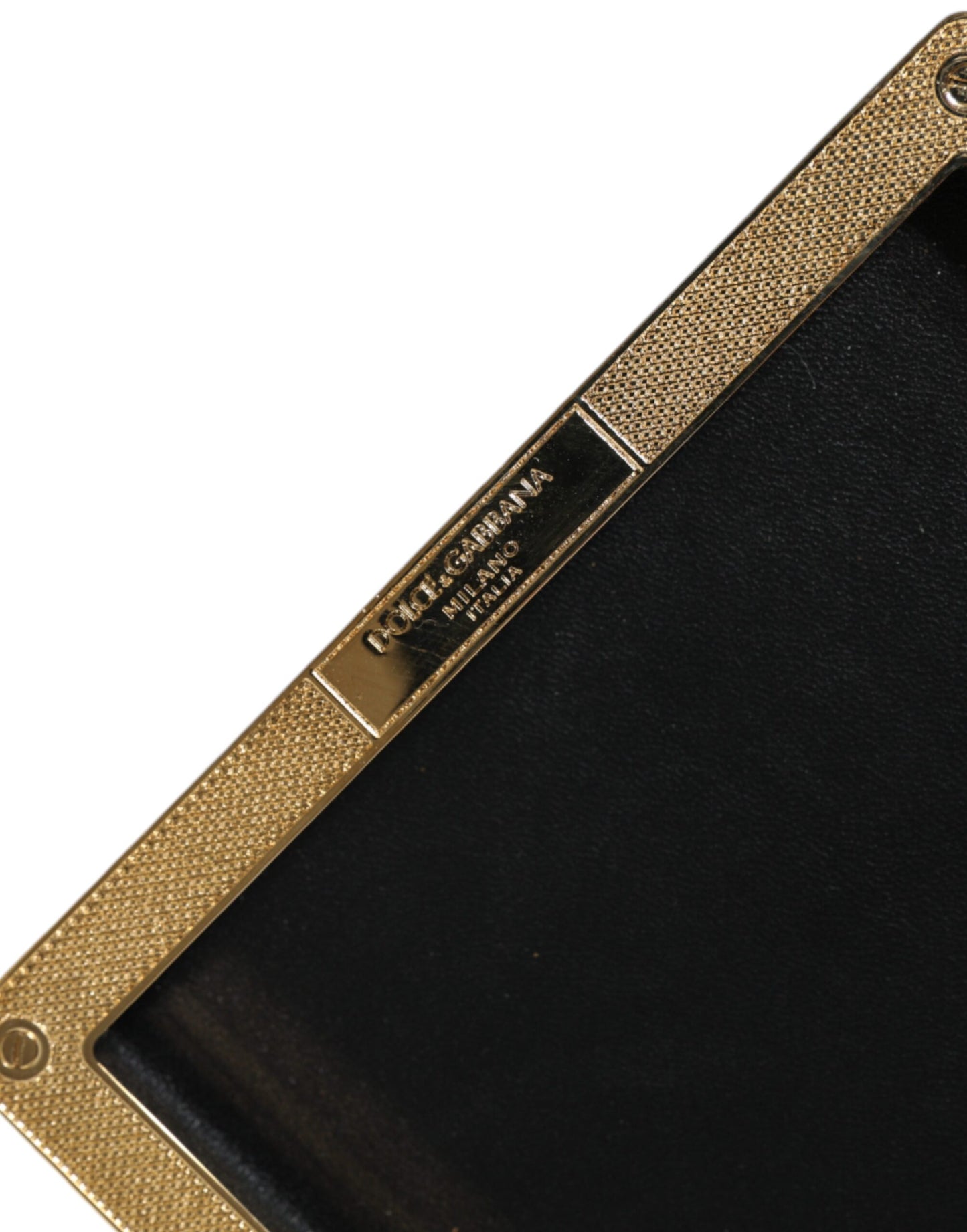Dolce & Gabbana Schwarze Leder Nieten Clutch mit Goldrahmen – Exklusive Abendtasche