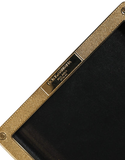 Dolce & Gabbana Schwarze Leder Nieten Clutch mit Goldrahmen – Exklusive Abendtasche