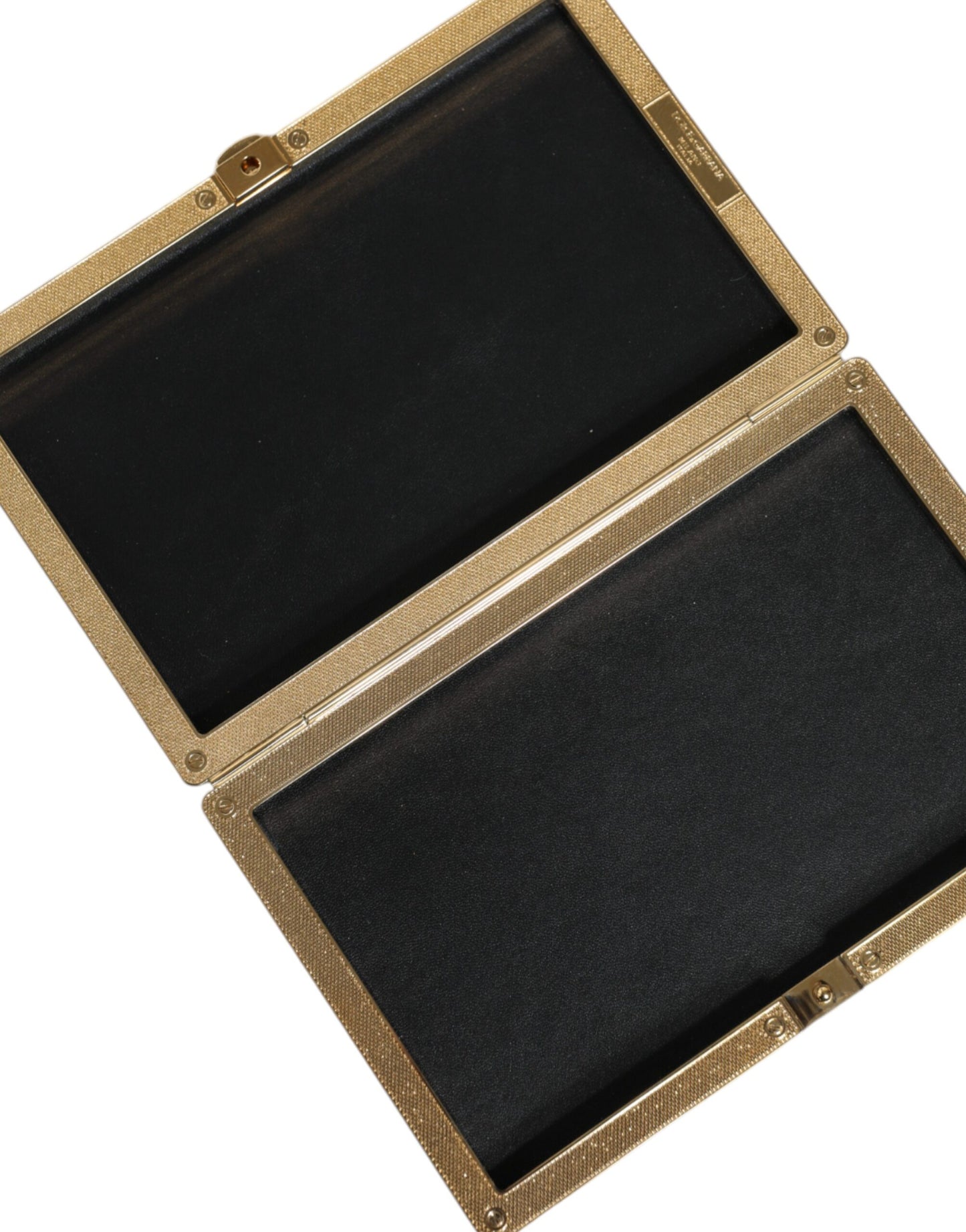 Dolce & Gabbana Schwarze Leder Nieten Clutch mit Goldrahmen – Exklusive Abendtasche