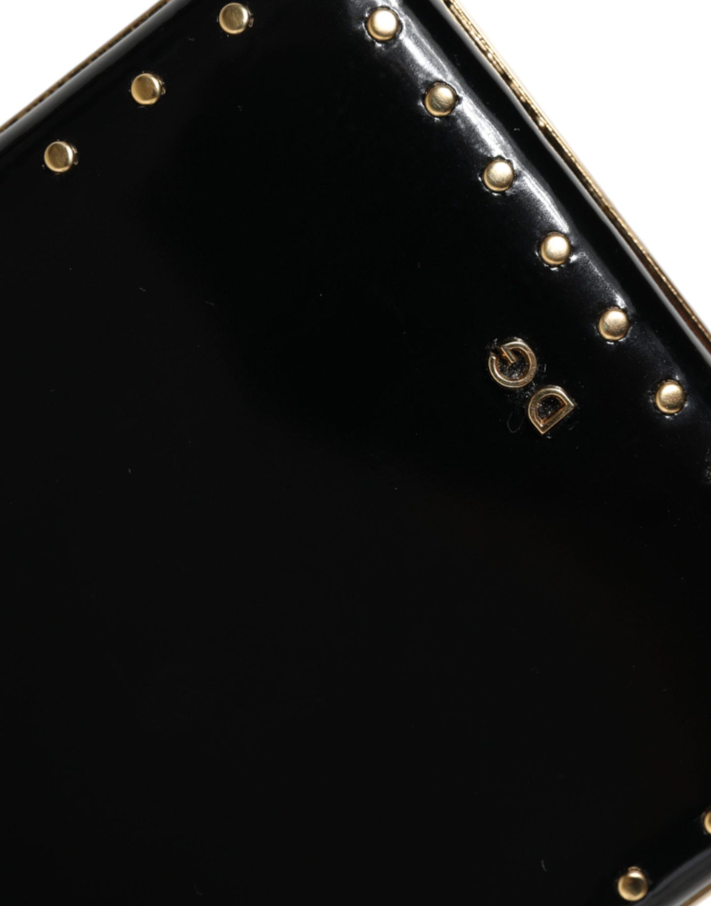 Dolce & Gabbana Schwarze Leder Nieten Clutch mit Goldrahmen – Exklusive Abendtasche