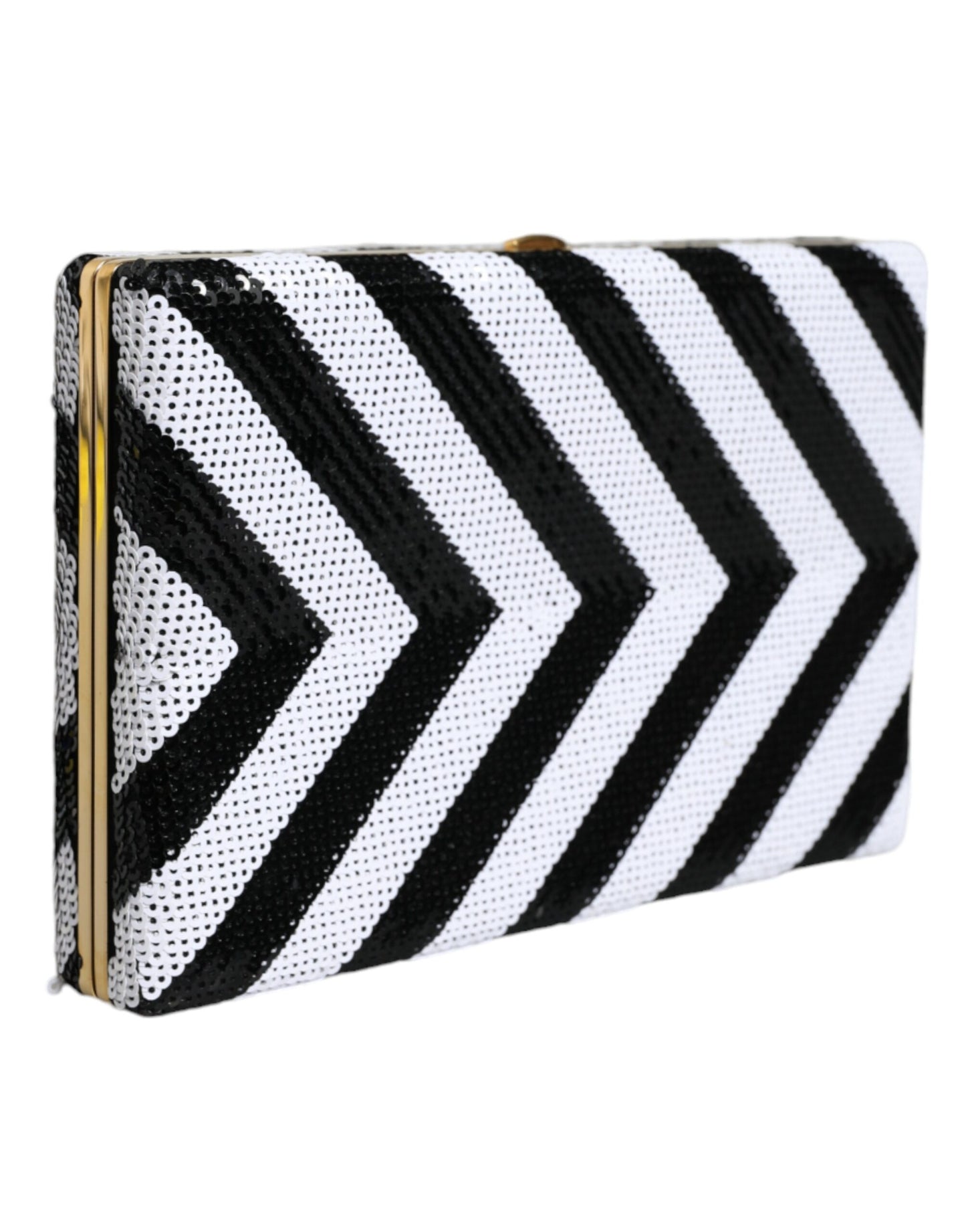 Dolce & Gabbana Miniatur-Clutch Schwarz Weiß mit Goldenen Akzenten