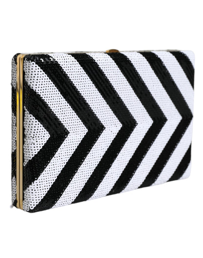 Dolce & Gabbana Miniatur-Clutch Schwarz Weiß mit Goldenen Akzenten