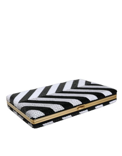 Dolce & Gabbana Miniatur-Clutch Schwarz Weiß mit Goldenen Akzenten