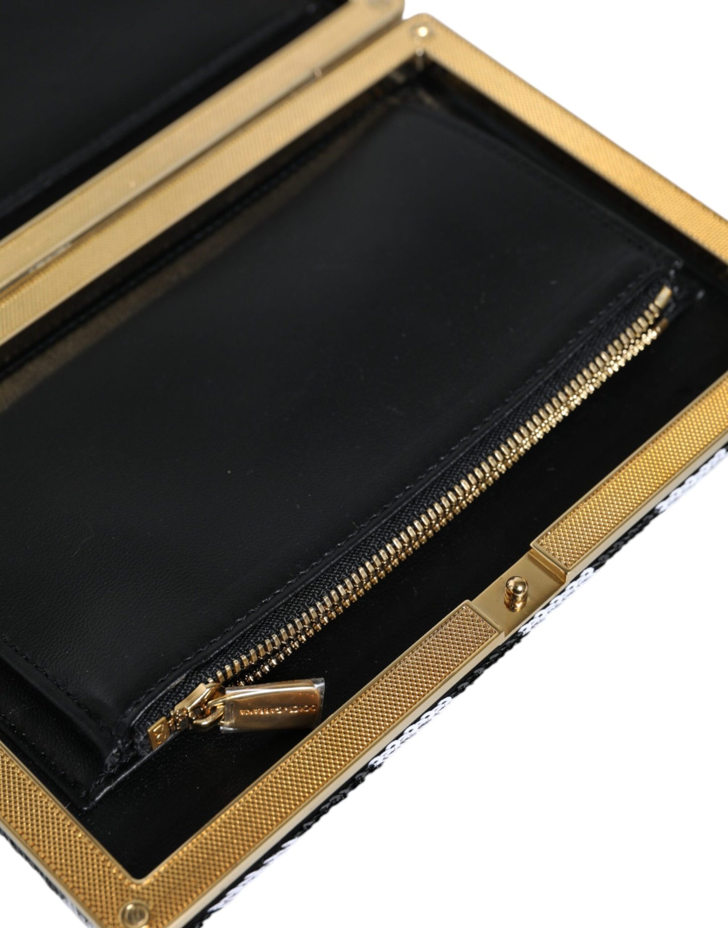 Dolce & Gabbana Miniatur-Clutch Schwarz Weiß mit Goldenen Akzenten