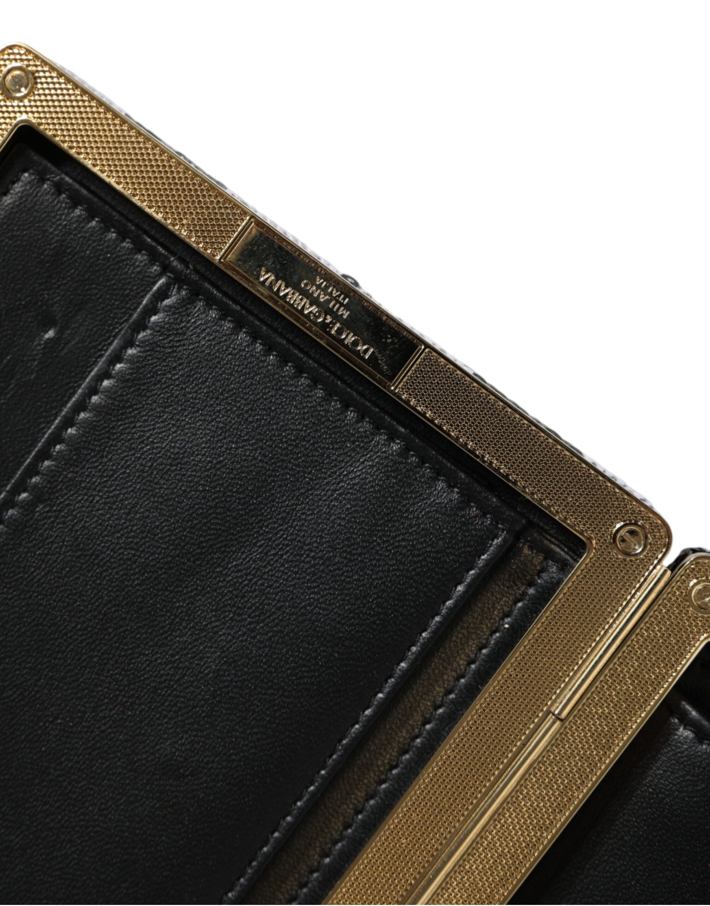 Dolce & Gabbana Miniatur-Clutch Schwarz Weiß mit Goldenen Akzenten