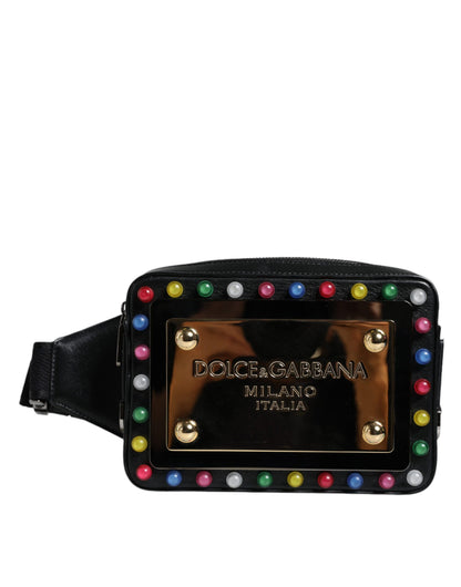 Dolce & Gabbana Schwarze Leder Gürteltasche mit LED-Logo für Damen