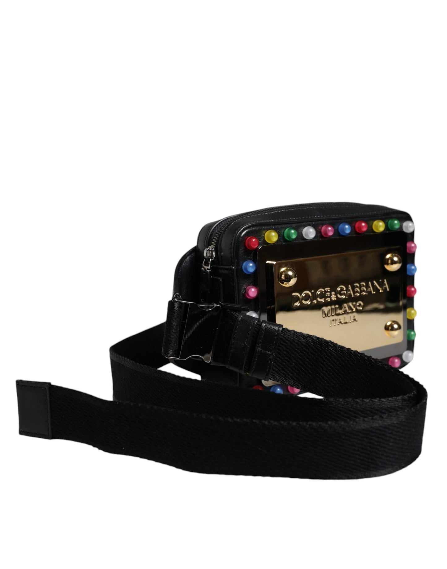 Dolce & Gabbana Schwarze Leder Gürteltasche mit LED-Logo für Damen