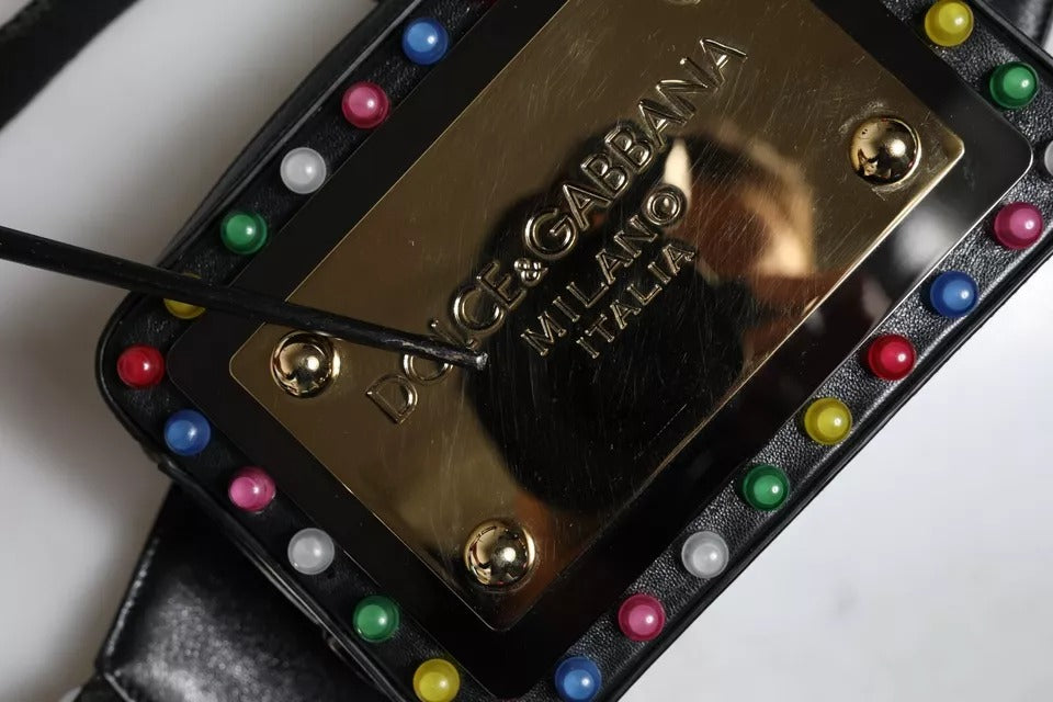 Dolce & Gabbana Schwarze Leder Gürteltasche mit LED-Logo für Damen