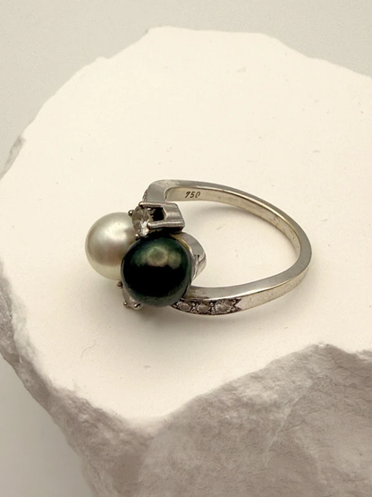 Exquisiter Toi et Moi Ring 750 Weißgold – Diamanten, Tahiti & Akoya Perlen