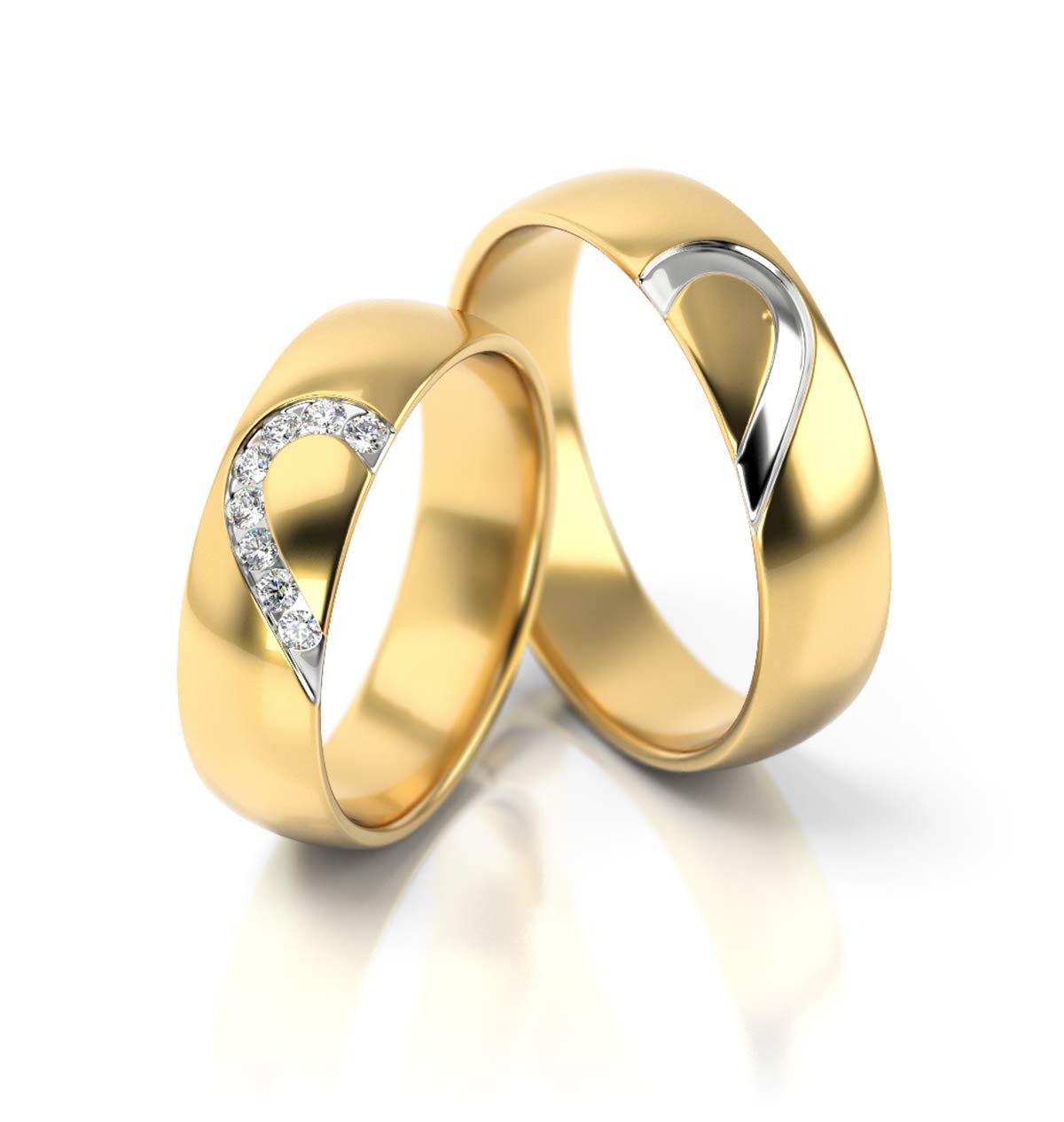 JC Trauringe Gold Pair Price Polished I Dreamlike Wedding Rings Wide 5 mm I Unique Romantic Heart Design Partner Rings Yellow Gold with Engraving I 2 Wedding Rings Men's Ring & Women's Ring with