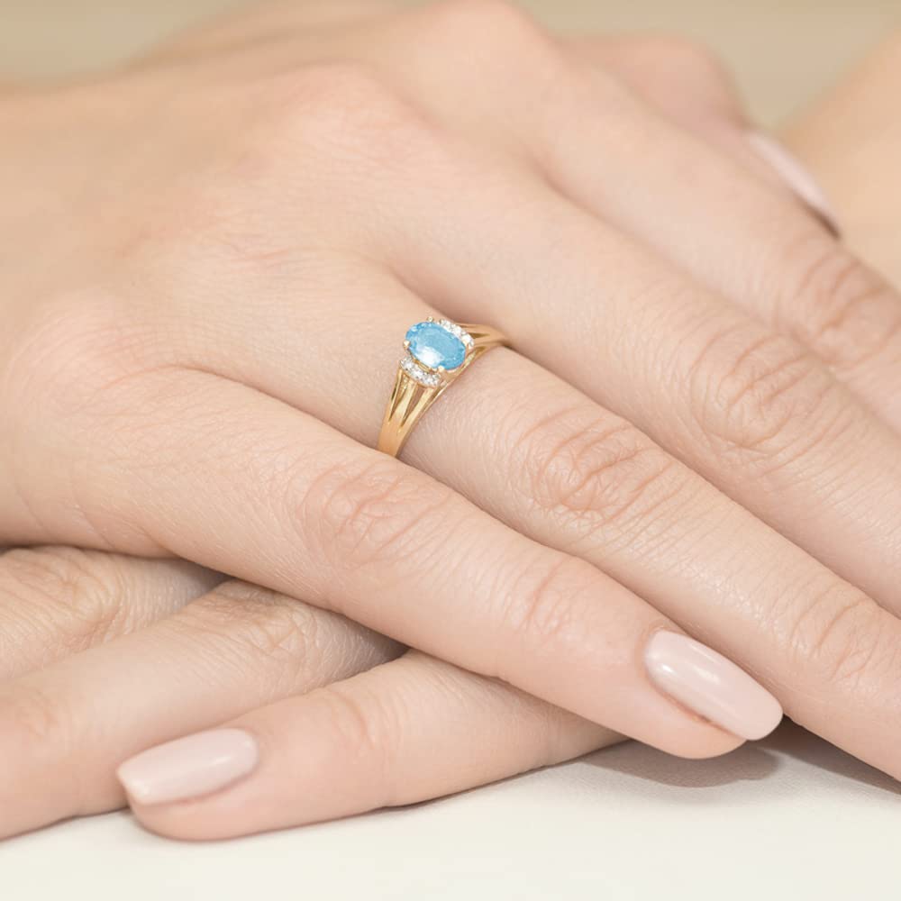 MARKO Gold Ring with Topaz 0.50 Ct and Diamonds 0.05 Ct | Ring Made of 14 K 585 | Engagement Ring | Ring for Women