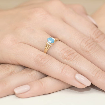 MARKO Gold Ring with Topaz 0.50 Ct and Diamonds 0.05 Ct | Ring Made of 14 K 585 | Engagement Ring | Ring for Women