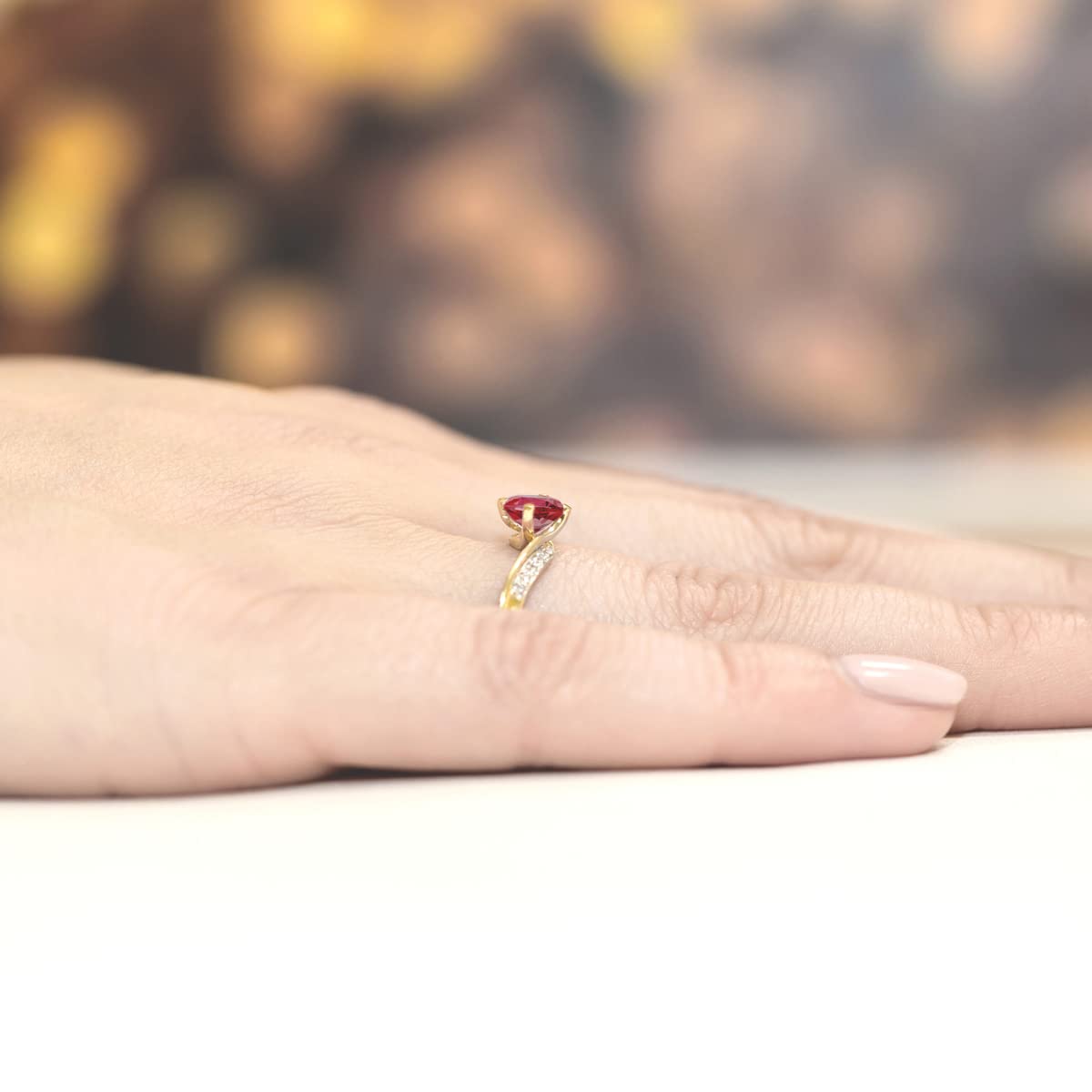 MARKO Women's Yellow Gold Ring for Women with 0.60 Carat Ruby and 0.05 Carat Diamonds Ring 14 Carat Gold (585) Gold Ring with Box | Gold Ring for Women