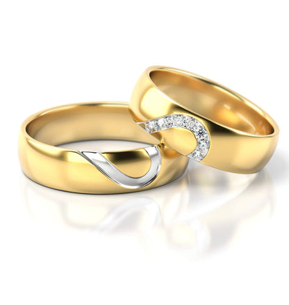 JC Trauringe Gold Pair Price Polished I Dreamlike Wedding Rings Wide 5 mm I Unique Romantic Heart Design Partner Rings Yellow Gold with Engraving I 2 Wedding Rings Men's Ring & Women's Ring with