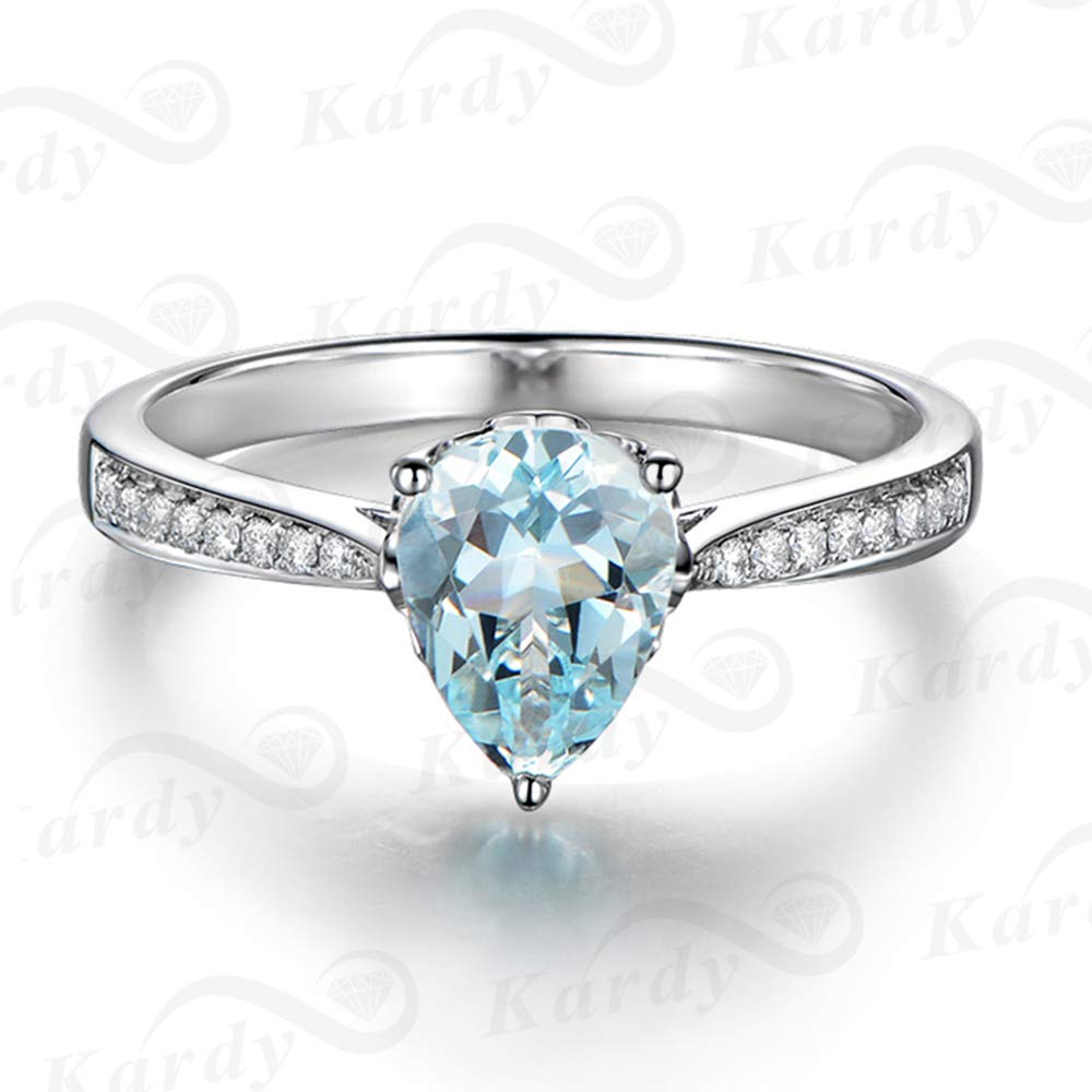 Einzigartig Damen Schmuck Solide 14K (585) Weißgold natürlich Aquamarin Diamant Verlobungsringe Versprechen Hochzeit Ring