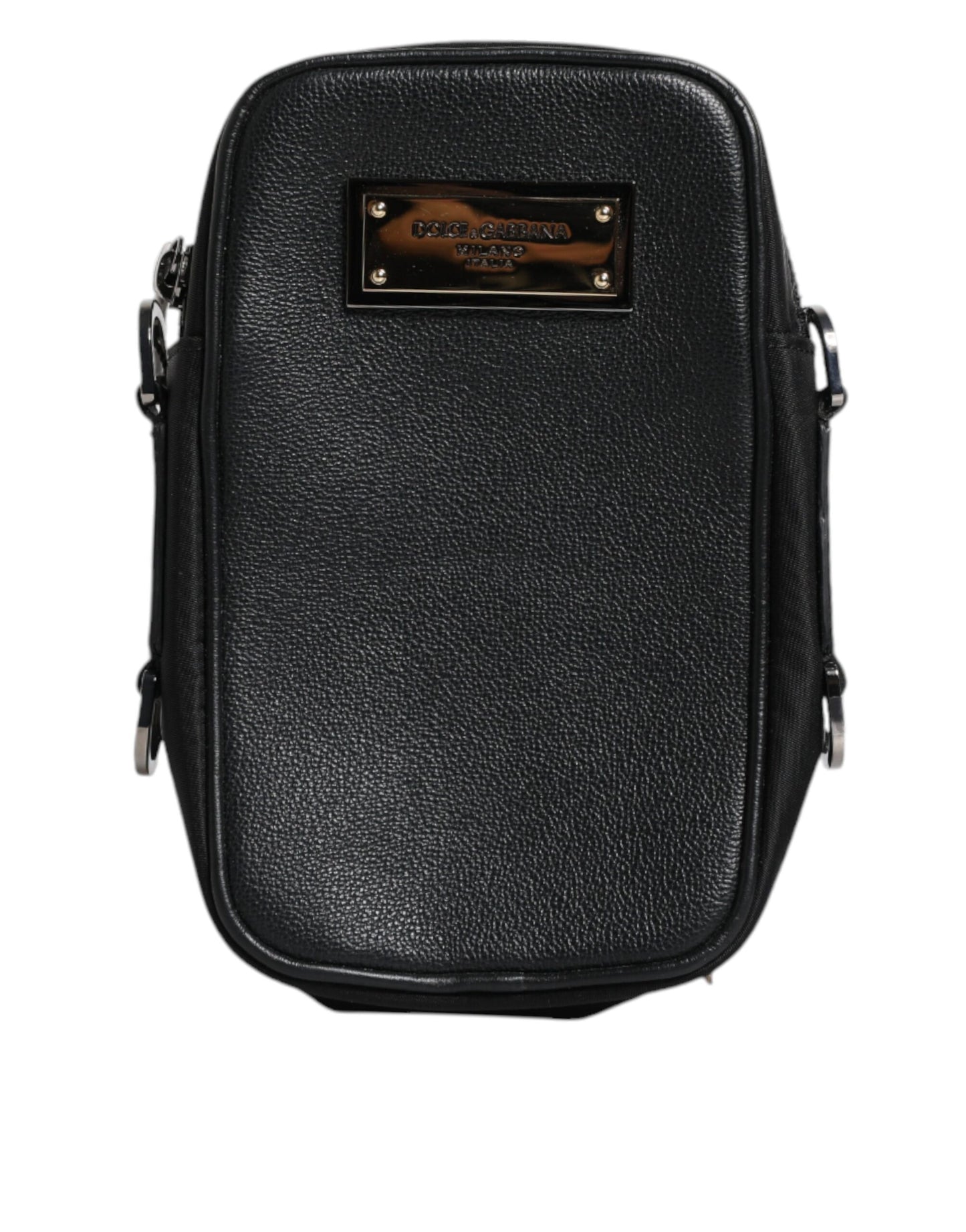 Dolce & Gabbana Schwarze Narbenleder Clutch Bag mit Logoplakette