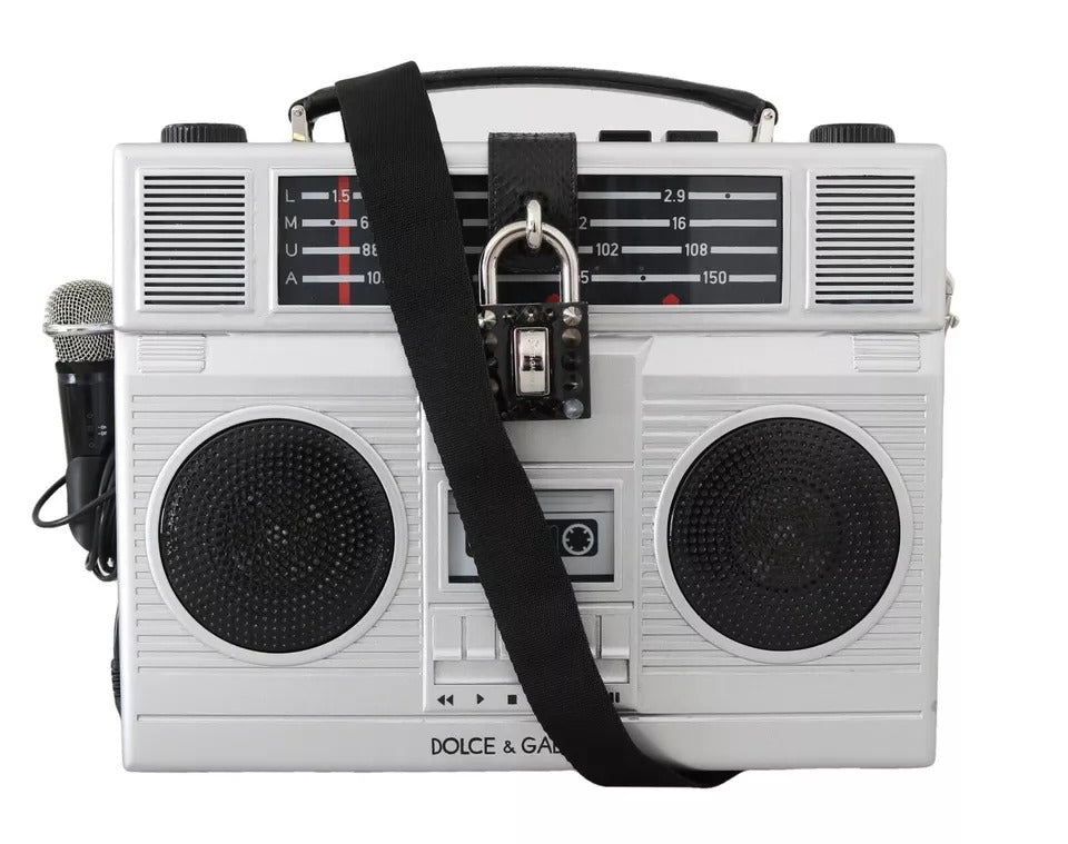 Dolce & Gabbana Silberne Retro Radio Boombox Handgefertigte Designer Tasche