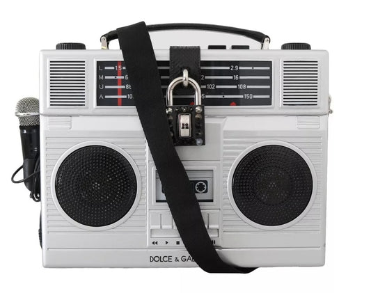 Dolce & Gabbana Silberne Retro Radio Boombox Handgefertigte Designer Tasche
