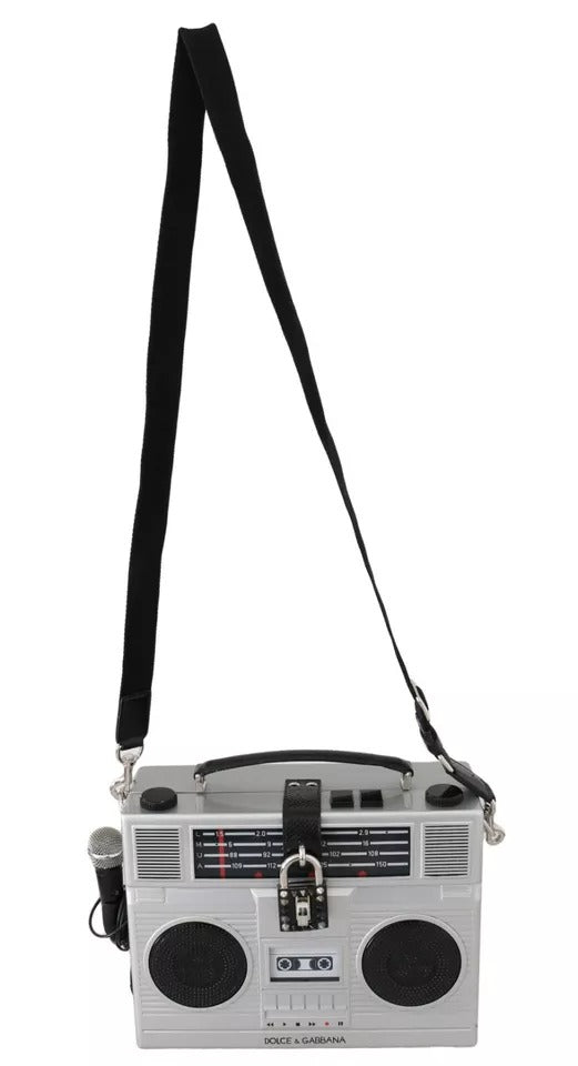 Dolce & Gabbana Silberne Retro Radio Boombox Handgefertigte Designer Tasche