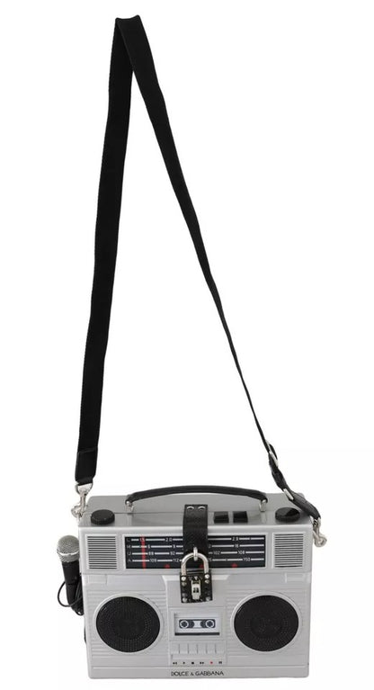 Dolce & Gabbana Silberne Retro Radio Boombox Handgefertigte Designer Tasche